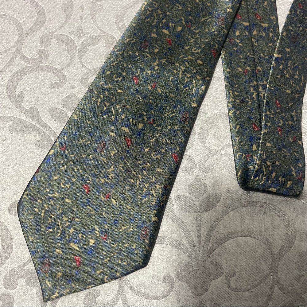 Vintage Gold City Elegant Olive Green Patterned 100%Silk Men's Tie